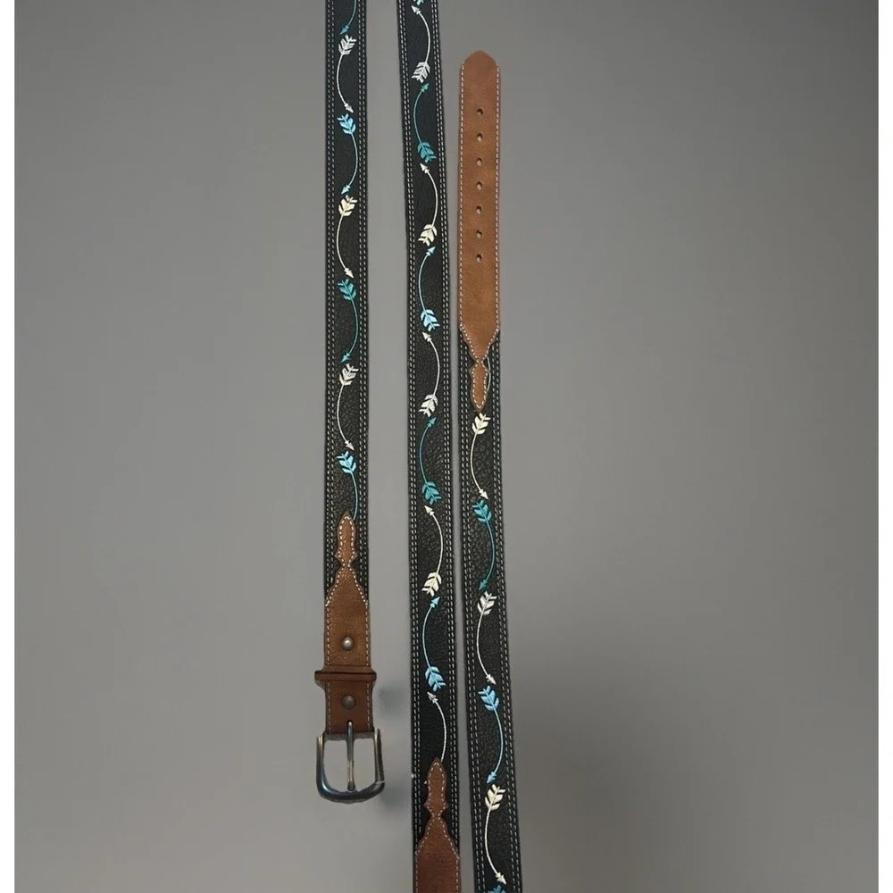 Western Leather Belt  Silver &‎ Turquoise Design 28